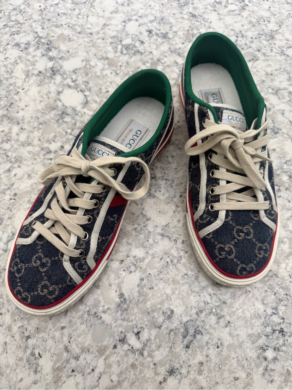 Gucci Denim GG Low-Top Sneakers in Blue, Red, Cream and Green